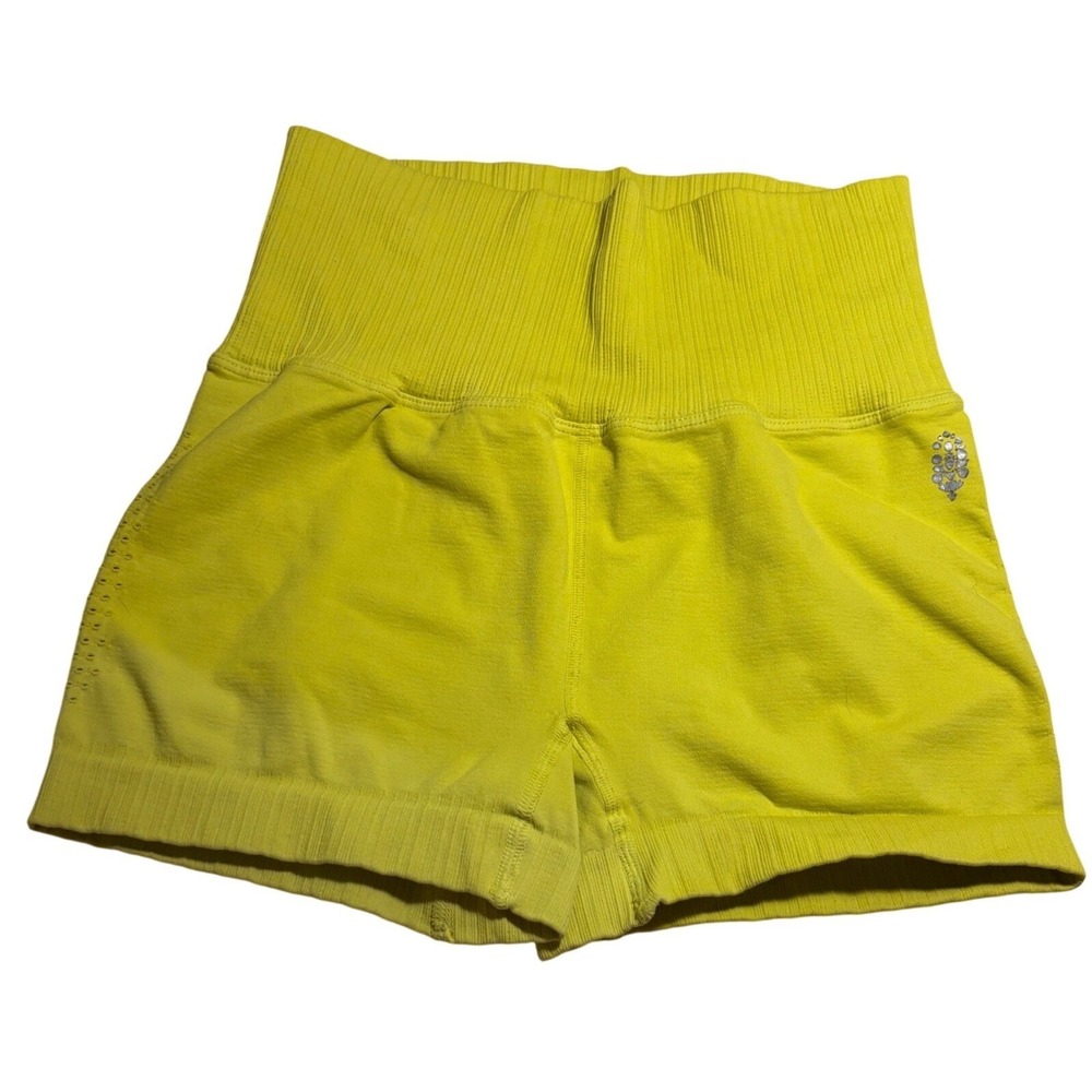 Free People Movement Prajna Shorts Neon Yellow High Waist Seamless Ribbed XS